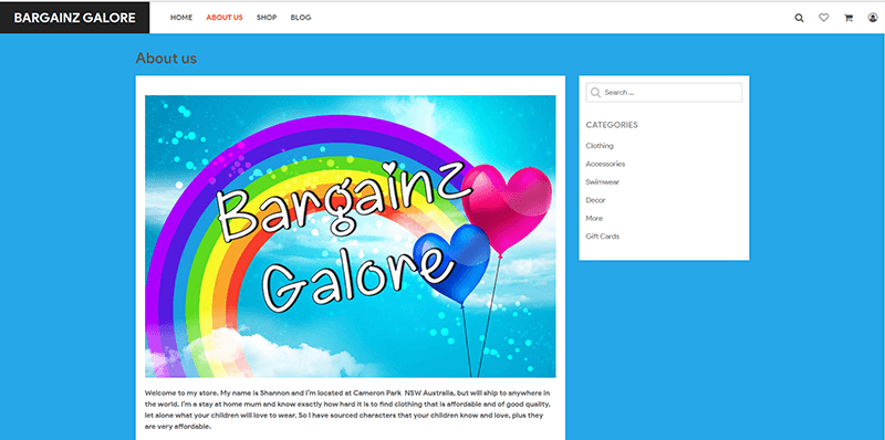 Bargainz Galore Mockup About Webpage