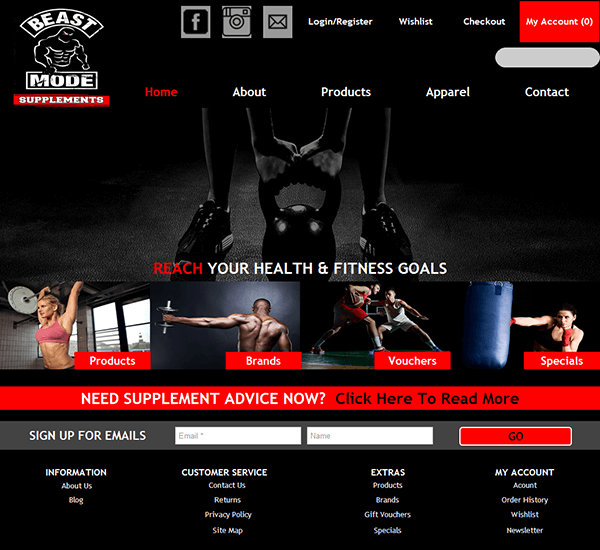 Beast Mode Supplements Mockup Home Webpage