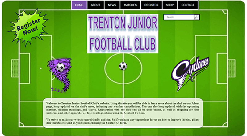 Trenton Soccer Club Mockup Home Webpage